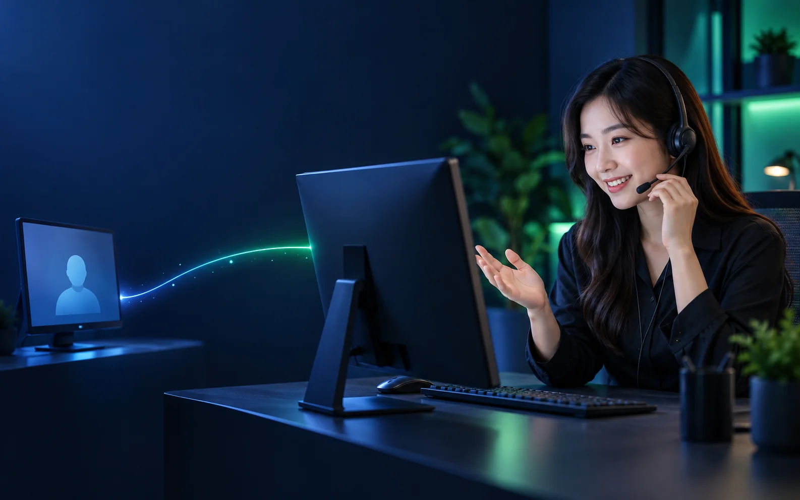 원격 PC 이용 문의를 안내하는 상담 직원